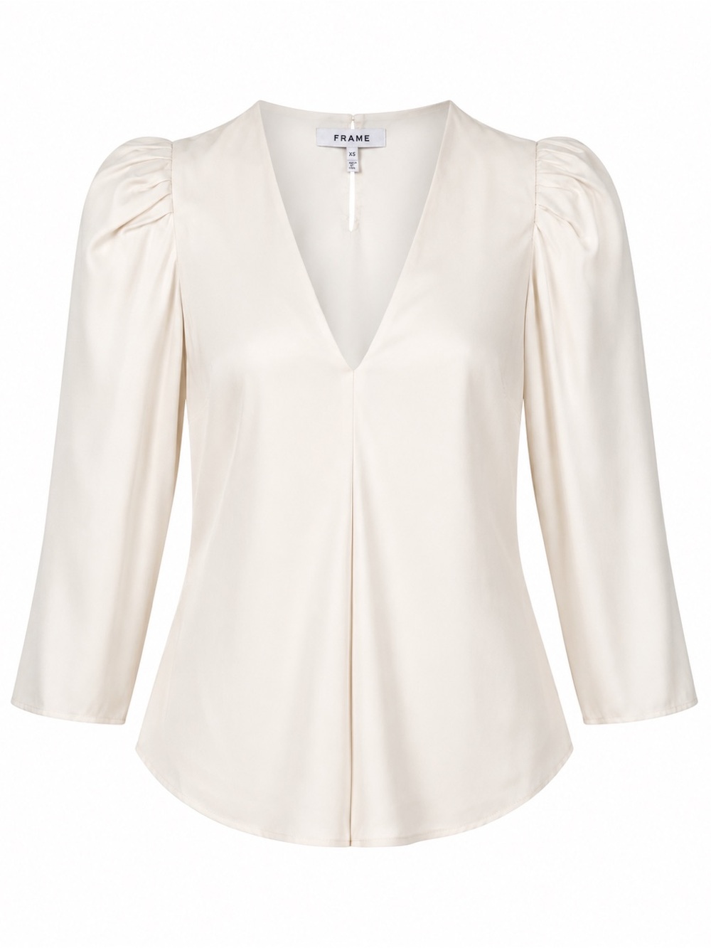 Frame Denim Ivory V-Neck Puff Sleeve Blouse